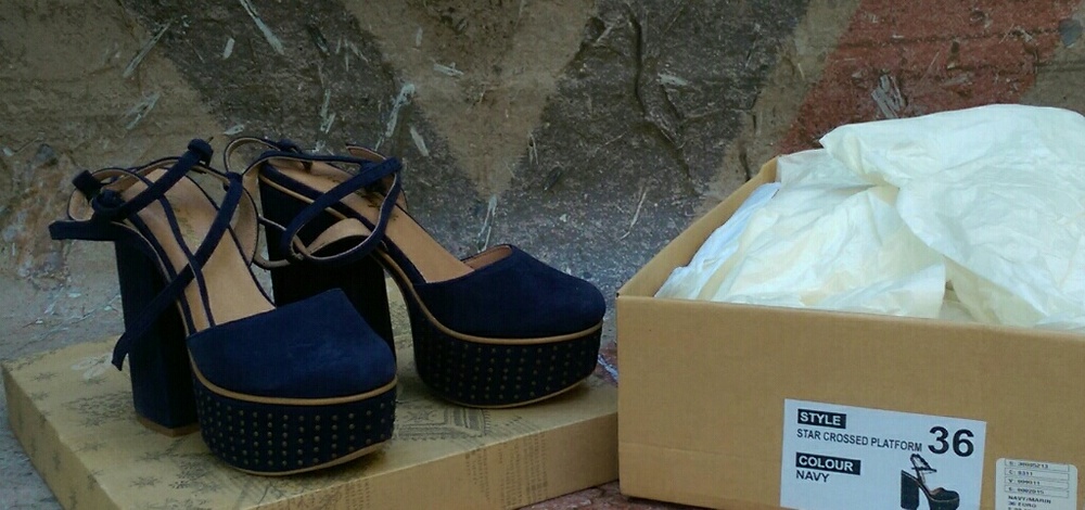 Navy suede platform heels